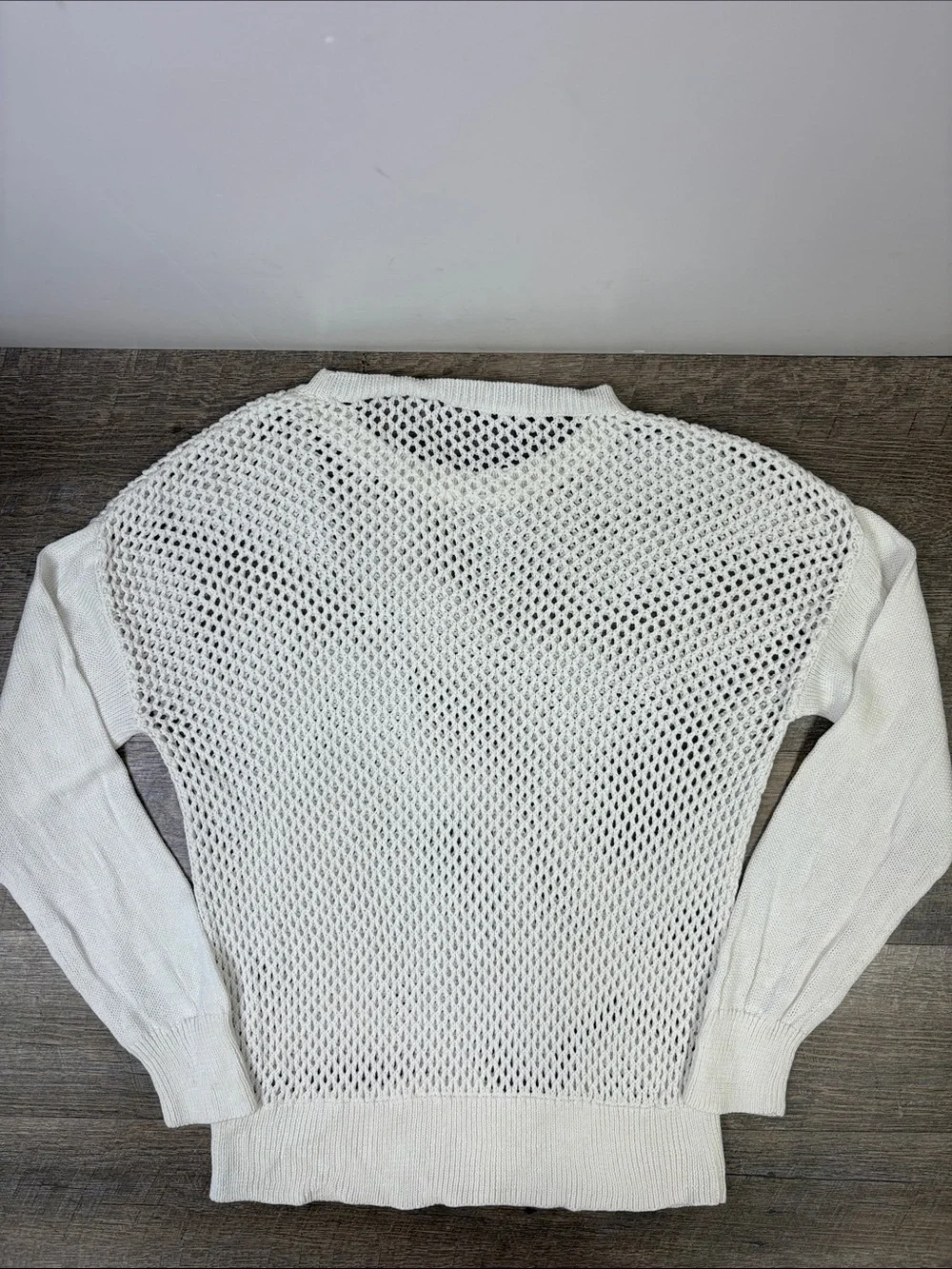 Trina Turk White Open Knit Crochet Sweater Pullover Size XL